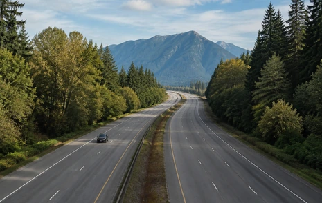 Highway 1 running through a treed corridor near Abbotsford BC