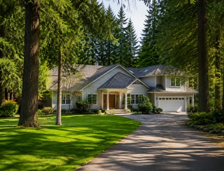 A detached family house among mature evergreens on a large lot, houses for sale in Brookswood, Langley BC