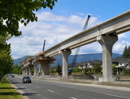 A SkyTrain guideway under construction alongside the Fraser Highway corridor in Surrey BC