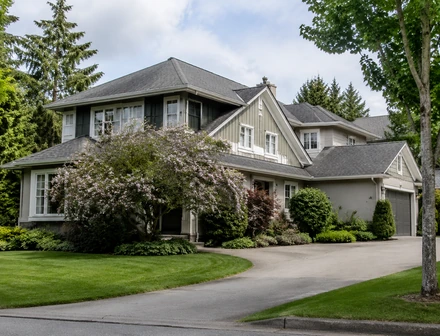 Detached houses at golden hour with the mountains behind, detached homes for sale in Cloverdale, Surrey