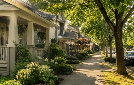 A row of family homes with the Coast Mountains behind, Cloverdale Surrey real estate