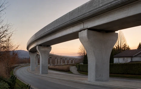 A SkyTrain station and train on an elevated guideway in the Fraser Valley