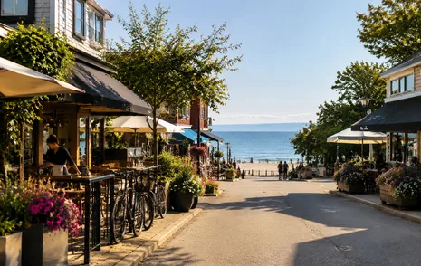Beecher Street cafes and small shops in the Crescent Beach village, South Surrey BC