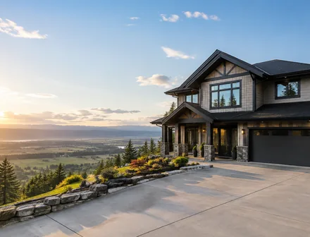 A newer 2 storey house with a view over the Fraser Valley on the slopes of Sumas Mountain, BC