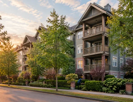 A low rise heritage style condo building, condos for sale in Fort Langley, BC