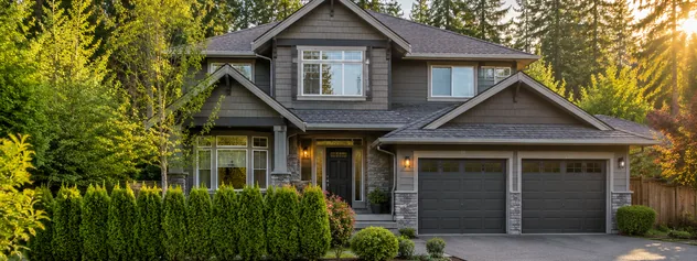 A detached family house with a double garage and a treed yard, detached houses for sale in Maple Ridge BC