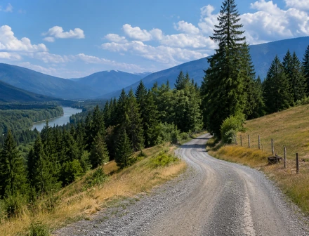 A rural road through forest and pasture above Mission BC