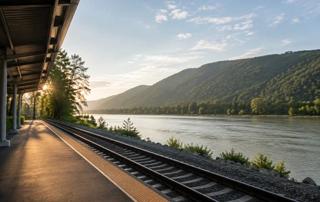 A commuter rail platform beside the Fraser River at Mission BC