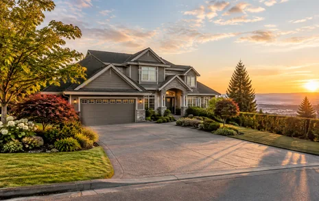 A large detached family home with a landscaped front yard on Panorama Ridge in Surrey BC