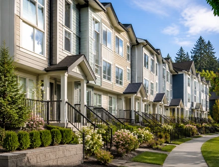 Newer townhomes on a landscaped street, townhomes for sale in South Surrey BC