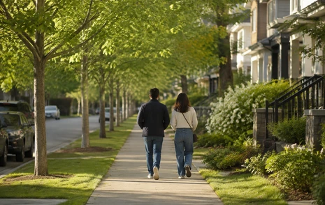 People walking a shaded path in a South Surrey BC park