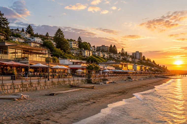 Marine Drive and the West Beach waterfront below the hillside in White Rock BC