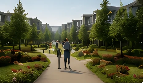 A landscaped walkway through the growing Latimer Heights community in Willoughby