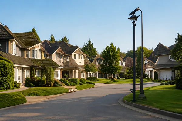 A quiet street of established two storey houses with mature trees, homes for sale in Murrayville, Langley BC