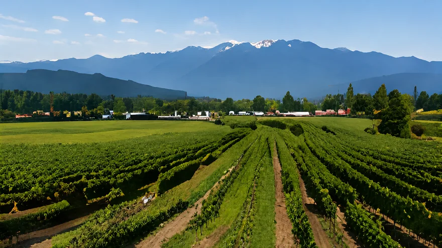 Rows of green valley crops running toward a snow tipped mountain range, homes for sale in Chilliwack BC